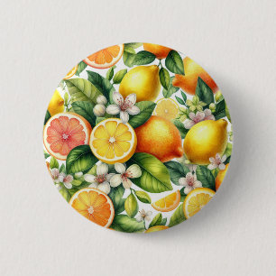 Watercolor Citrus Fruit Pattern Button