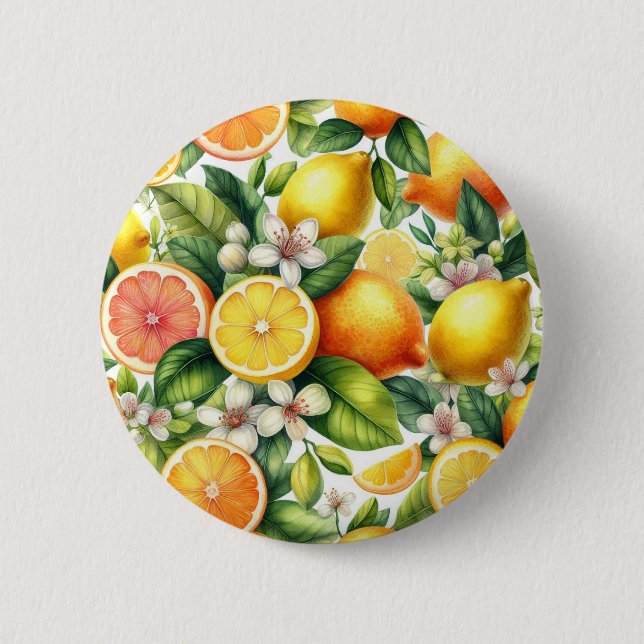 Watercolor Citrus Fruit Pattern Button (Front)