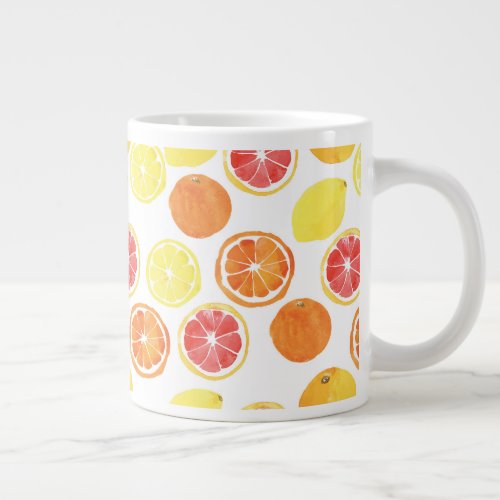 Watercolor Citrus Fruit Pattern Giant Coffee Mug