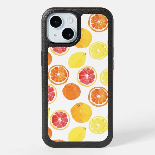 Watercolor Citrus Fruit Pattern iPhone 15 Case (Back)