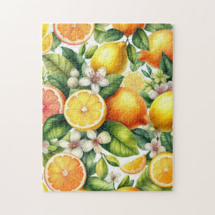 Watercolor Citrus Fruit Pattern Jigsaw Puzzle