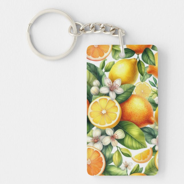 Watercolor Citrus Fruit Pattern Keychain (Front)