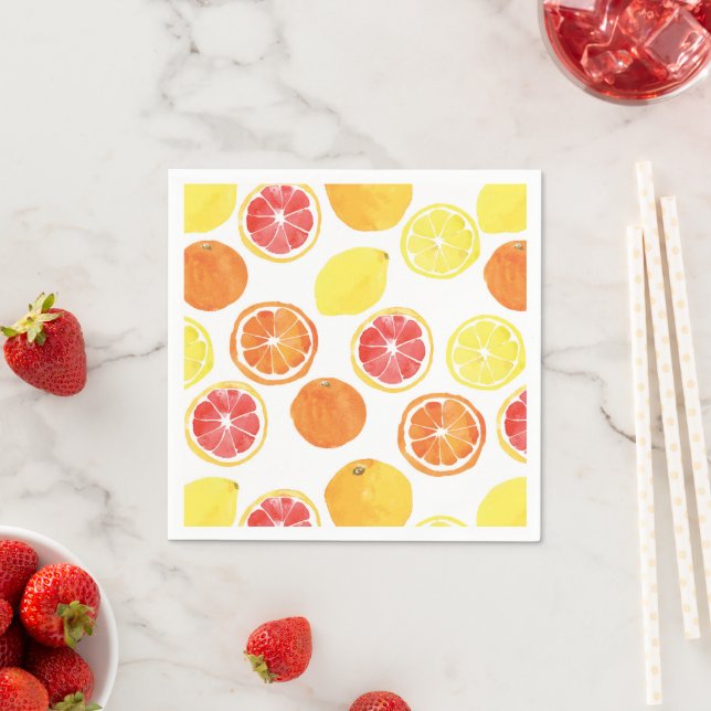 Watercolor Citrus Fruit Pattern Napkins (Insitu)