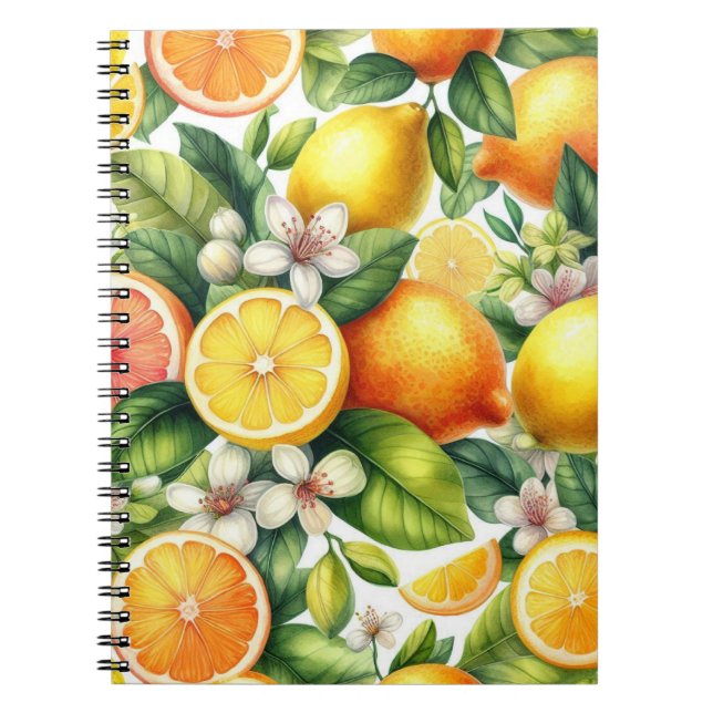 Watercolor Citrus Fruit Pattern Notebook (Front)