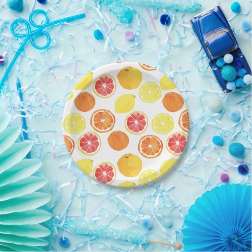 Watercolor Citrus Fruit Pattern Paper Plates