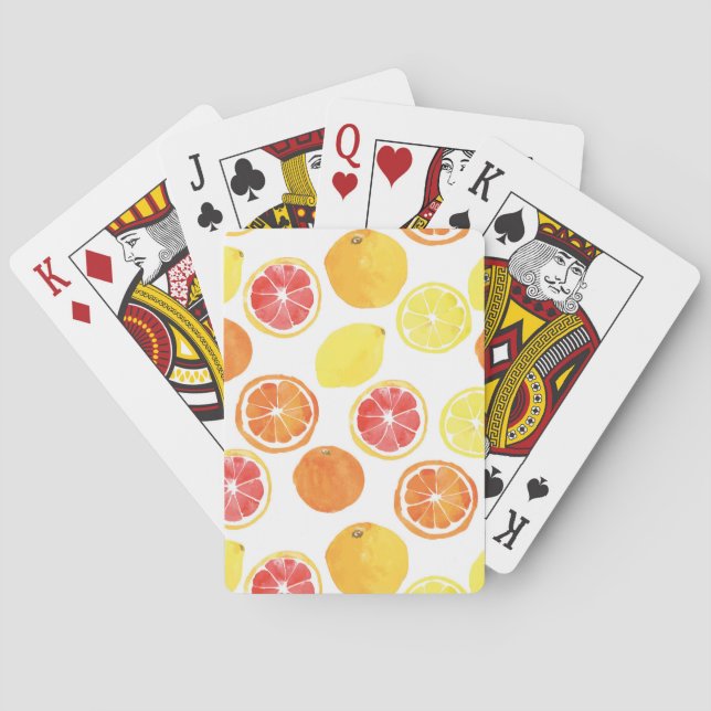 Watercolor Citrus Fruit Pattern Poker Cards (Back)