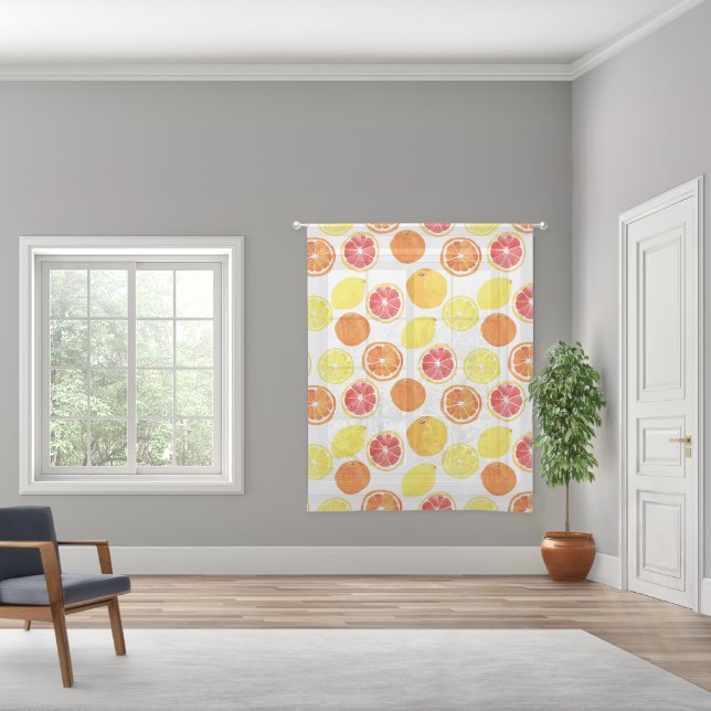 Watercolor Citrus Fruit Pattern Sheer Curtains (Wide)