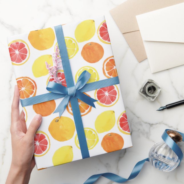 Watercolor Citrus Fruit Pattern Wrapping Paper (Gifting)