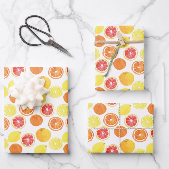 Watercolor Citrus Fruit Pattern Wrapping Paper Sheets (Front)