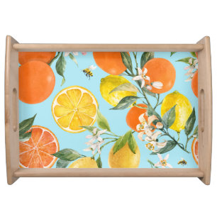 Watercolor Citrus Fruits: Hand Drawn Serving Tray