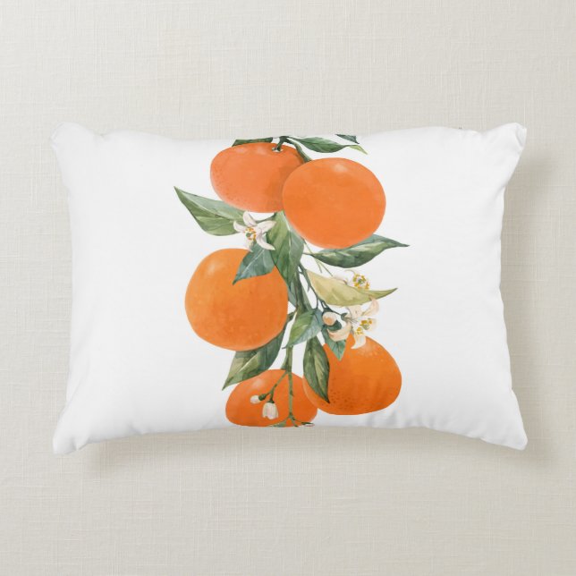 Watercolor citrus fruits orange lemon accent pillow (Front)