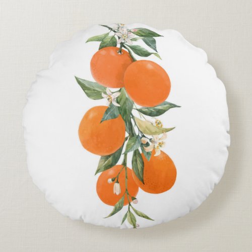 Watercolor citrus fruits orange lemon round pillow