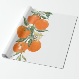 Watercolor citrus fruits orange lemon wrapping paper