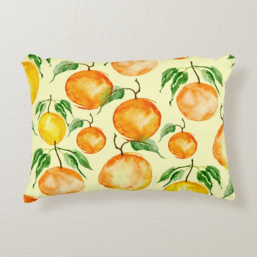 Watercolor citrus fruits tropical pattern accent pillow