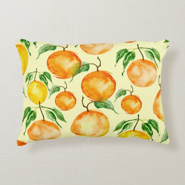 Watercolor citrus fruits, tropical pattern. accent pillow (Front)