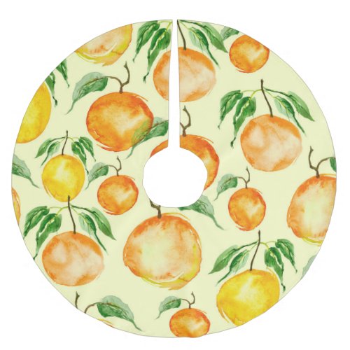 Watercolor citrus fruits tropical pattern brushed polyester tree skirt