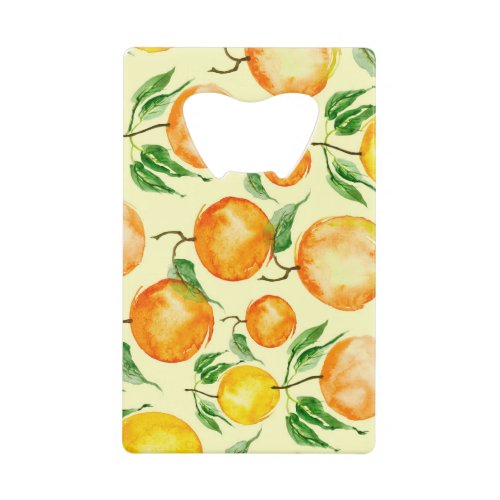 Watercolor citrus fruits tropical pattern credit card bottle opener