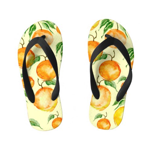 Watercolor citrus fruits tropical pattern kids flip flops