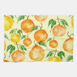 Watercolor citrus fruits, tropical pattern. kitchen towel