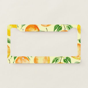 Watercolor citrus fruits, tropical pattern. license plate frame