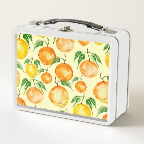 Watercolor citrus fruits tropical pattern metal lunch box