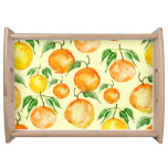 Watercolor citrus fruits, tropical pattern. serving tray