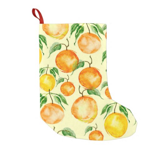 Watercolor citrus fruits tropical pattern small christmas stocking
