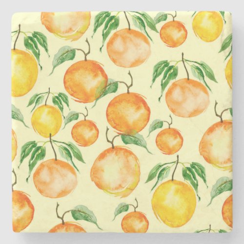 Watercolor citrus fruits tropical pattern stone coaster