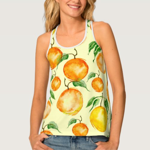 Watercolor citrus fruits tropical pattern tank top