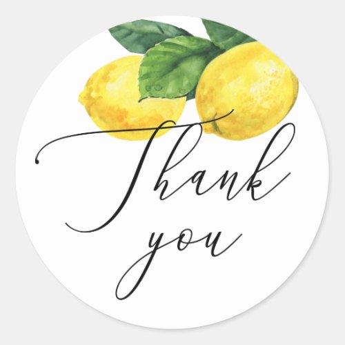 Watercolor citrus garden lemon wedding thank you classic round sticker