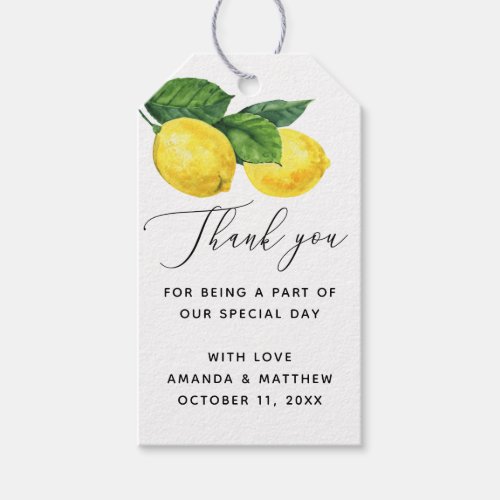Watercolor citrus garden lemon wedding thank you gift tags