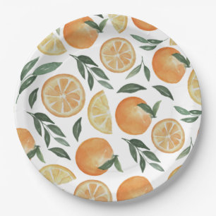 Watercolor Citrus Garden Orange Wedding Dessert Paper Plates