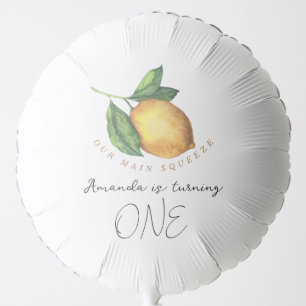 Watercolor citrus lemon 1st birthday party balloon