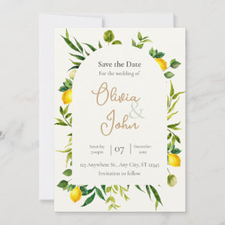 Watercolor Citrus Lemon Arch Save the Date Card