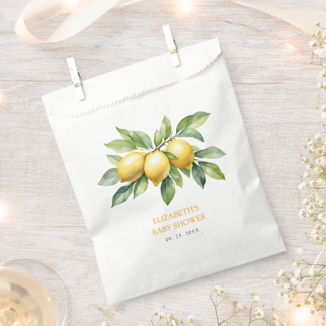 Watercolor Citrus Lemon Baby Shower Favor Bag (Clipped)