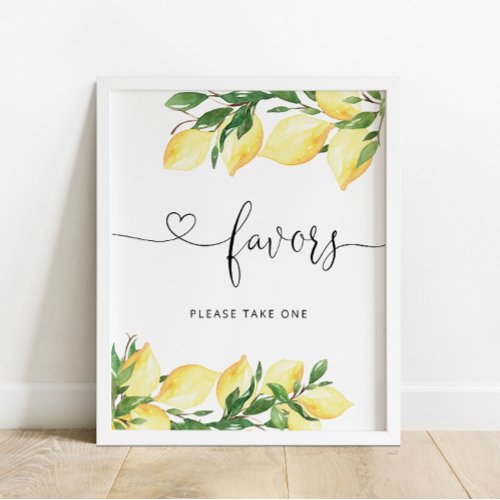 Watercolor Citrus Lemon Baby Shower Favors Sign