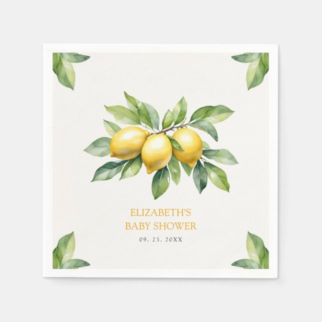 Watercolor Citrus Lemon Baby Shower Napkins (Front)