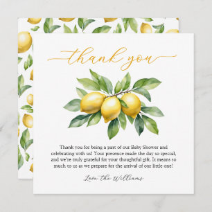 Watercolor Citrus Lemon Baby Shower Thank You Card