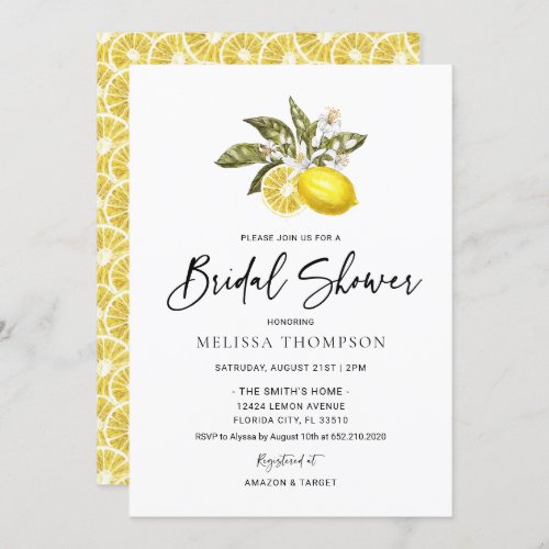 Watercolor Citrus Lemon Bridal Shower Invitation