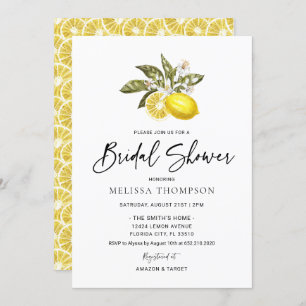 Watercolor Citrus Lemon Bridal Shower Invitation