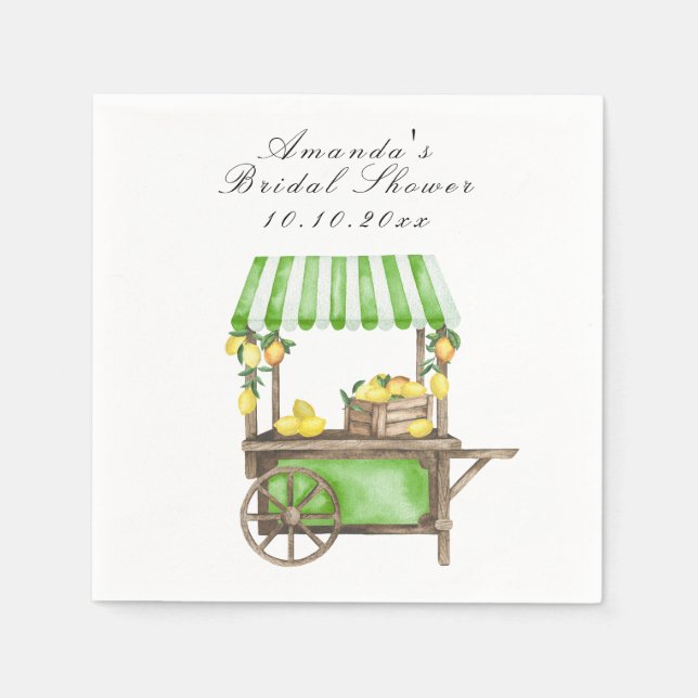 Watercolor Citrus Lemon Cart Bridal Shower Napkins (Front)