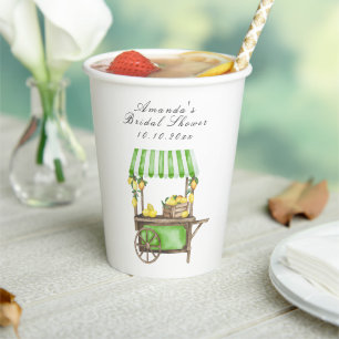 Watercolor Citrus Lemon Cart Bridal Shower Paper Cups