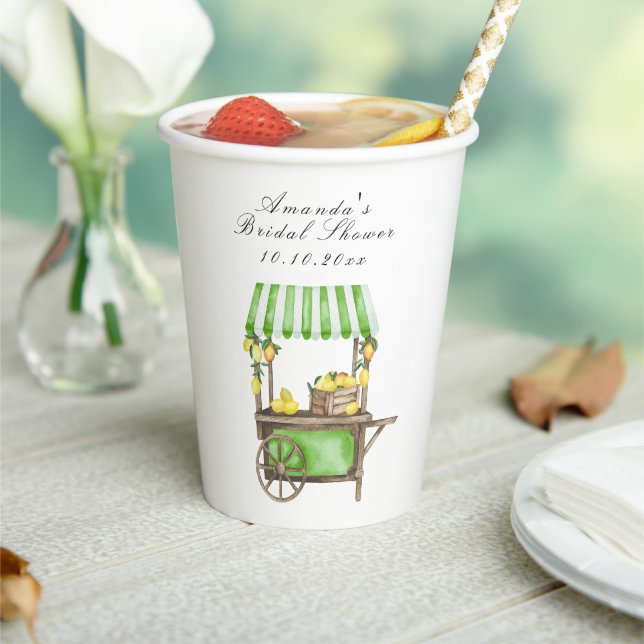 Watercolor Citrus Lemon Cart Bridal Shower Paper Cups (Insitu)