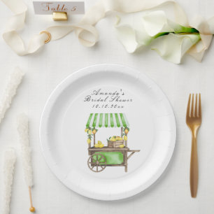 Watercolor Citrus Lemon Cart Bridal Shower Paper Plates
