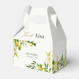 Watercolor Citrus Lemon Green Wedding Thank You Favor Boxes