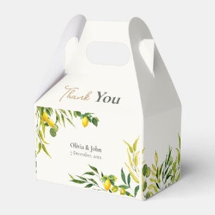 Watercolor Citrus Lemon Green Wedding Thank You Favor Boxes