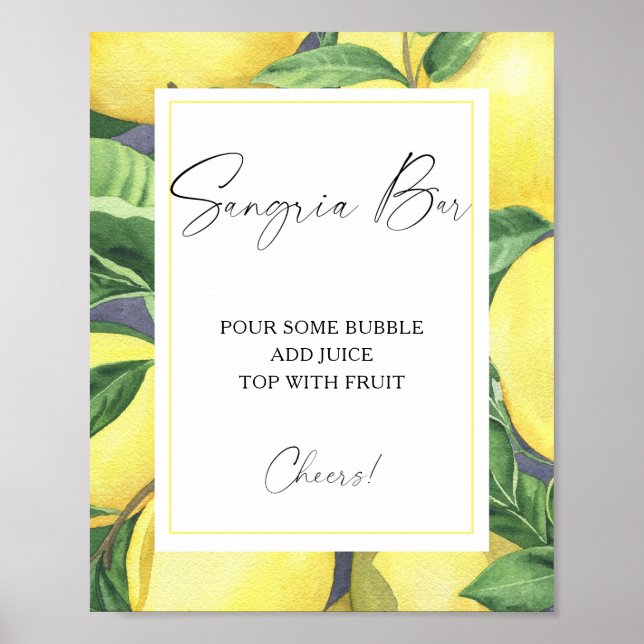 Watercolor citrus lemon - sangria bar poster (Front)
