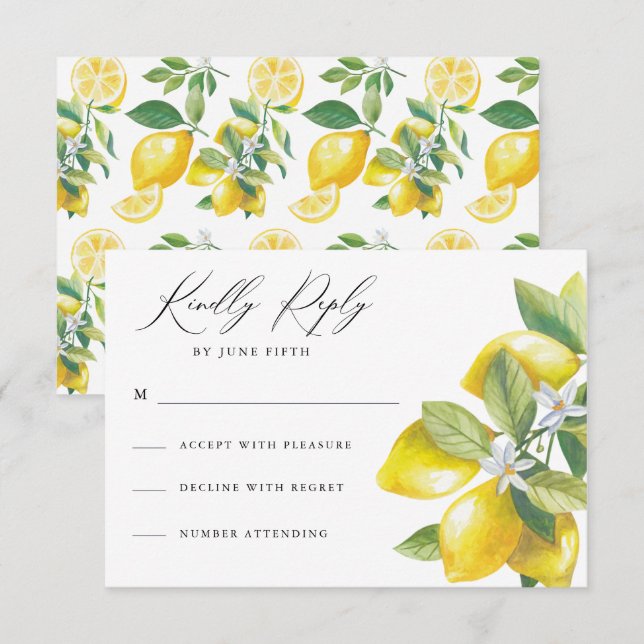 Watercolor Citrus Lemon Wedding RSVP (Front/Back)