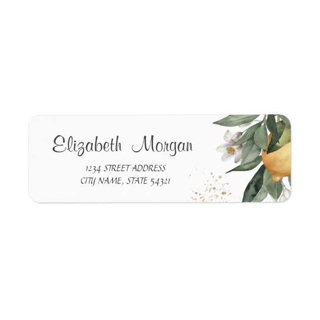 Watercolor Citrus Lemons Blooming Label (Front)