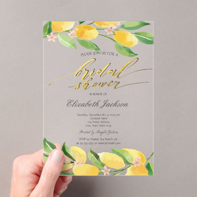 Watercolor Citrus Lemons  Bridal Shower  Acrylic Invitations (Insitu (Handheld))